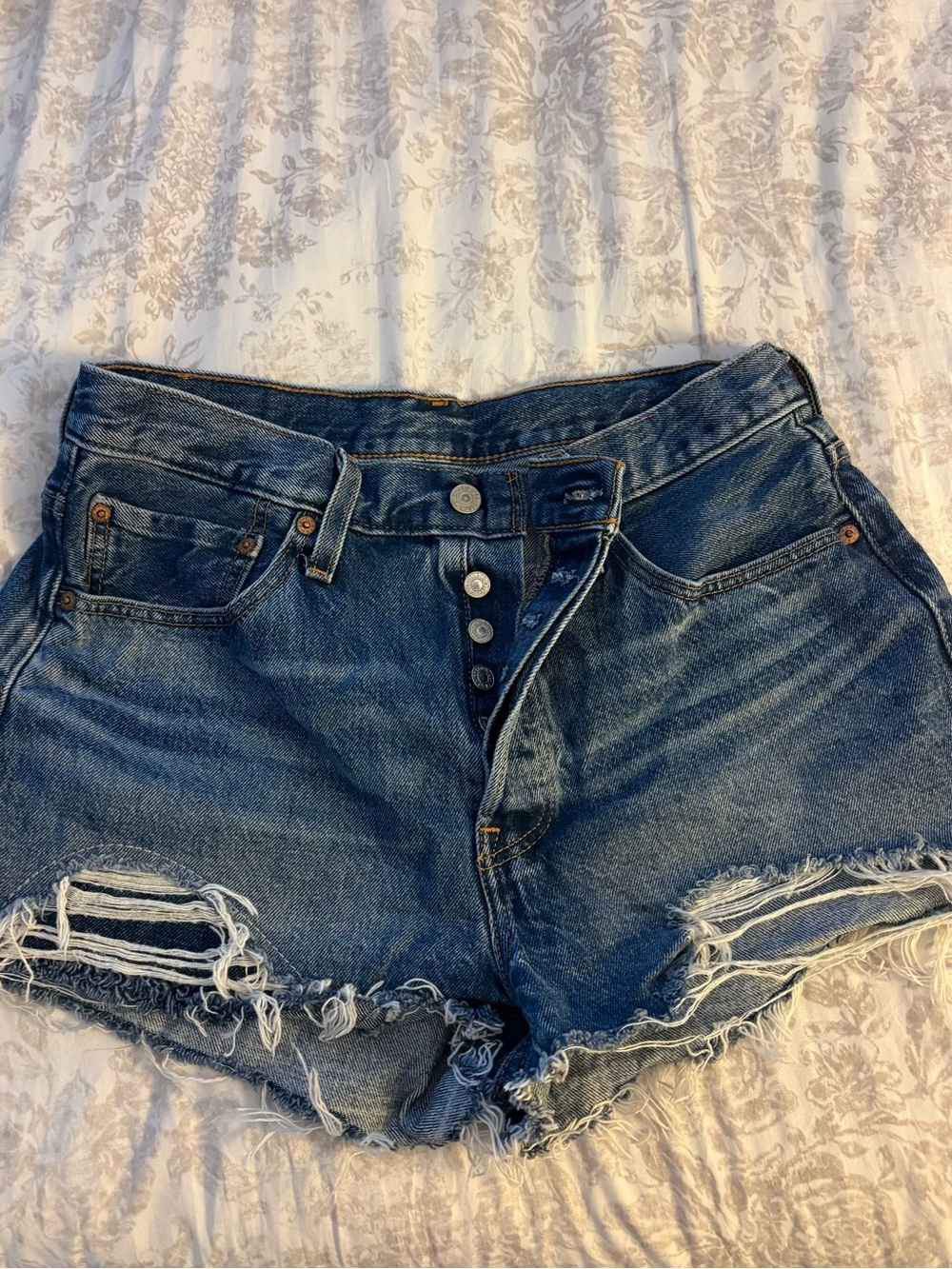 Classic Distressed Denim Shorts - Blue